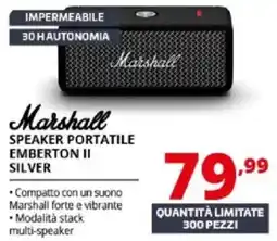 Comet Marshall speaker portatile emberton II silver offerta