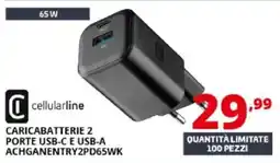 Comet Cellularline caricabatterie 2 porte USB-C E USB-A ACHGANENTRY2PD65WK offerta