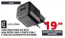 Comet Cellularline caricabatterie da rete gan entry 30W 2 PORTE USB-C E USB-AACHGANENTRY2PD30WK offerta