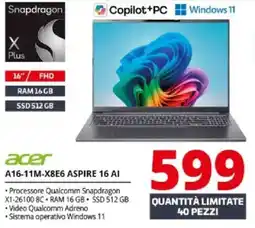 Comet acer A16-11M-X8E6 ASPIRE 16 AI offerta