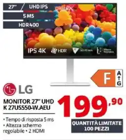 Comet LG MONITOR 27" UHD K 27US550-W.AEU offerta