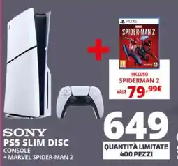 Comet Sony PS5 slim disc console + marvel spider-man 2 offerta