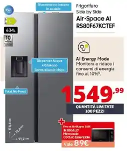 Comet SAMSUNG Frigorifero Side by Side Air-Space Al RS80F67KCTEF offerta