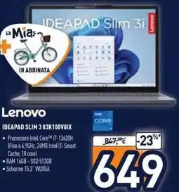 Unieuro Lenovo IDEAPAD SLIM 3 83K100V8IX offerta