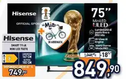 Unieuro Hisense SMART TV 4K MINI LED 75U7Q offerta