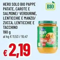 A&O Hero solo bio pappe patate, carote e salmone/verdurine, lenticchie e manzo/ zucca, lenticchie e tacchino offerta