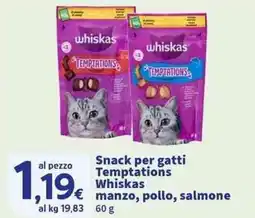 Sigma Superstore Snack per gatti Temptations Whiskas manzo, pollo, salmone offerta