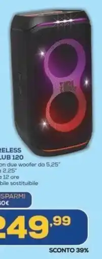 Euronics Jbl speaker wireless partybox club 120 offerta