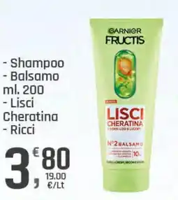 Supermercati Dok Garnier fructis Shampoo, Balsamo, Lisci Cheratina, Ricci offerta