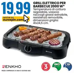 Eurospin Enkho grill elettrico per barbecue 2000 W offerta