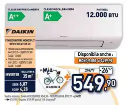 Unieuro Daikin condizionatore monosplit new evolution 35 offerta