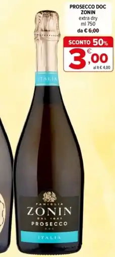 Iperal Prosecco doc zonin extra dry ml offerta