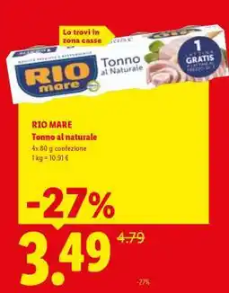Lidl Rio Mare Tonno al naturale offerta