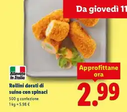 Lidl Rollini dorati di suino con spinaci offerta