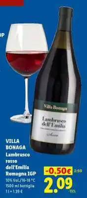 Lidl VILLA BONAGA Lambrusco rosso dell'Emilia Romagna IGP offerta