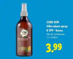 Lidl CIEN SUN Olio solare spray 6 SPF - bassa offerta