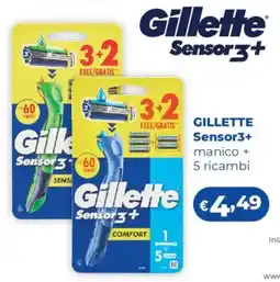 Acqua & Sapone GILLETTE Sensor3+ manico + 5 ricambi offerta