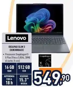 Unieuro Lenovo IDEAPAD SLIM 3 (83N3000AIX) offerta
