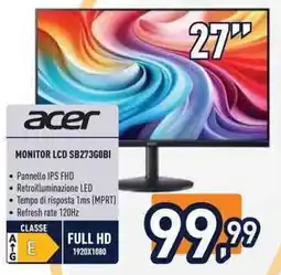 Unieuro acer MONITOR LCD SB273GOBI offerta