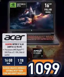 Unieuro acer GAMING NITRO V 16 AI (ANV16-42-R2JV) offerta