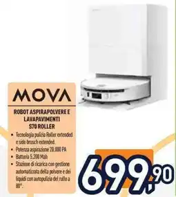 Unieuro Mova robot aspirapolveree lavapavimenti S70 roller offerta