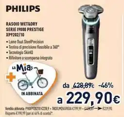 Unieuro PHILIPS RASOIO WET&DRY SERIE 19000 PRESTIGE XP9202/10 offerta