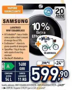 Unieuro SAMSUNG LAVATRICE WW11D66B85LKU3 offerta