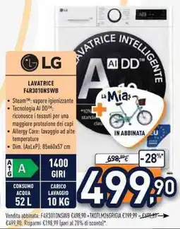 Unieuro LG LAVATRICE F4R3010NSWB offerta