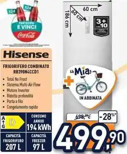 Unieuro Hisense FRIGORIFERO COMBINATO RB390N4CCD1 offerta