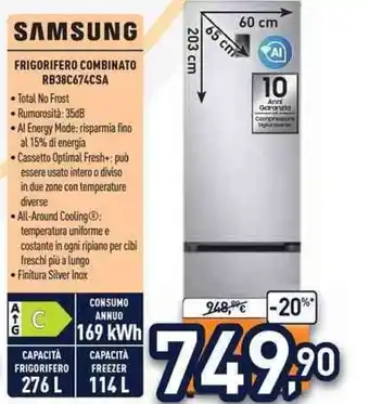 Unieuro SAMSUNG FRIGORIFERO COMBINATO RB38C674CSA offerta