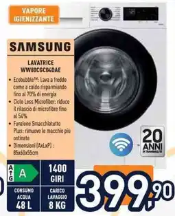 Unieuro SAMSUNG LAVATRICE WW80CGC04DAE offerta