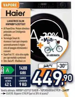 Unieuro Haier LAVATRICE SLIM HW90BP14357TUIT offerta