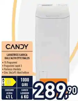 Unieuro CANDY LAVATRICE CARICA DALL'ALTO EYTC106L2S offerta