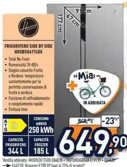 Unieuro Hoover FRIGORIFERO SIDE BY SIDE HHSBS06174DX offerta