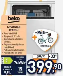 Unieuro beko LAVASTOVIGLIE BDIN38541 offerta