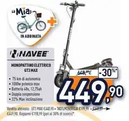 Unieuro NAVEE MONOPATTINO ELETTRICO GT3 MAX offerta