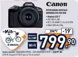 Unieuro Canon FOTOCAMERA DIGITALE MIRRORLESS EOS R50 offerta