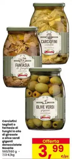 Interspar Carciofini tagliati o fantasia di funghi in olio di girasole o olive verdi giganti denocciolate Novella offerta