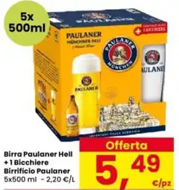 Interspar Birra Paulaner Hell +1 Bicchiere Birrificio Paulaner offerta