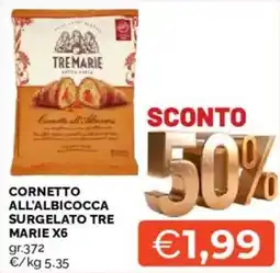 Mercatò Cornetto all'albicocca surgelato TRE MARIE X6 offerta