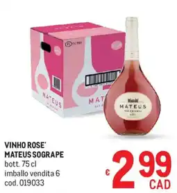 Metro Vinho rose' MATEUS SOGRAPE offerta