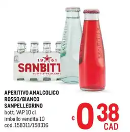 Metro Aperitivo analcolico rosso/bianco SANPELLEGRINO offerta