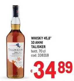 Metro Whisky 45,8° 10 anni TALISKER offerta