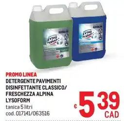 Metro Detergente pavimenti disinfettante classico/ freschezza alpina LYSOFORM offerta