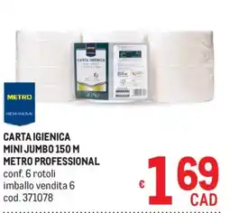 Metro Carta igienica mini jumbo 150 m METRO PROFESSIONAL offerta