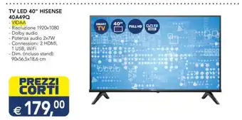 Esselunga TV LED 40 HISENSE 40A49Q offerta