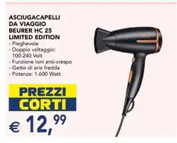 Esselunga ASCIUGACAPELLI DA VIAGGIO BEURER HC 25 LIMITED EDITION offerta