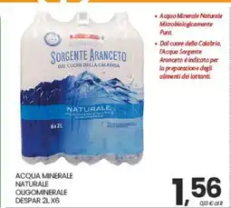 Eurospar ACQUA MINERALE NATURALE OLIGOMINERALE DESPAR 2L X6 offerta