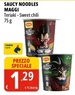 Tigros Saucy noodles maggi teriaki, sweet chili offerta