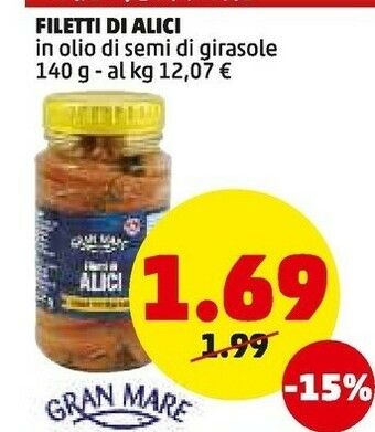 PENNY Filetti di alici in olio di semi di girasole offerta